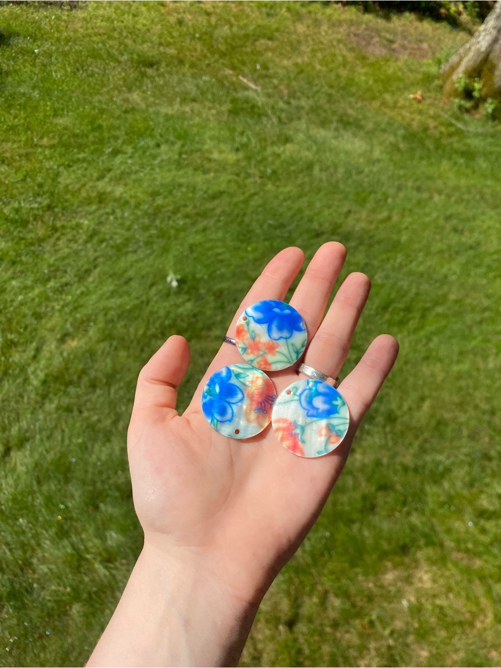 Mother of Pearl Floral Jewelry Plates - set of 3